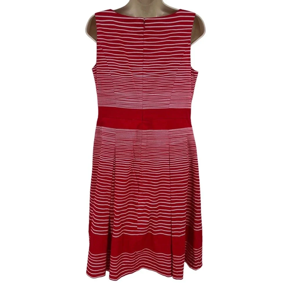 Talbots Dress 8 Medium Fit Flare Red White Stripe Sailor Nautical Cotton $179 - Picture 3 of 7